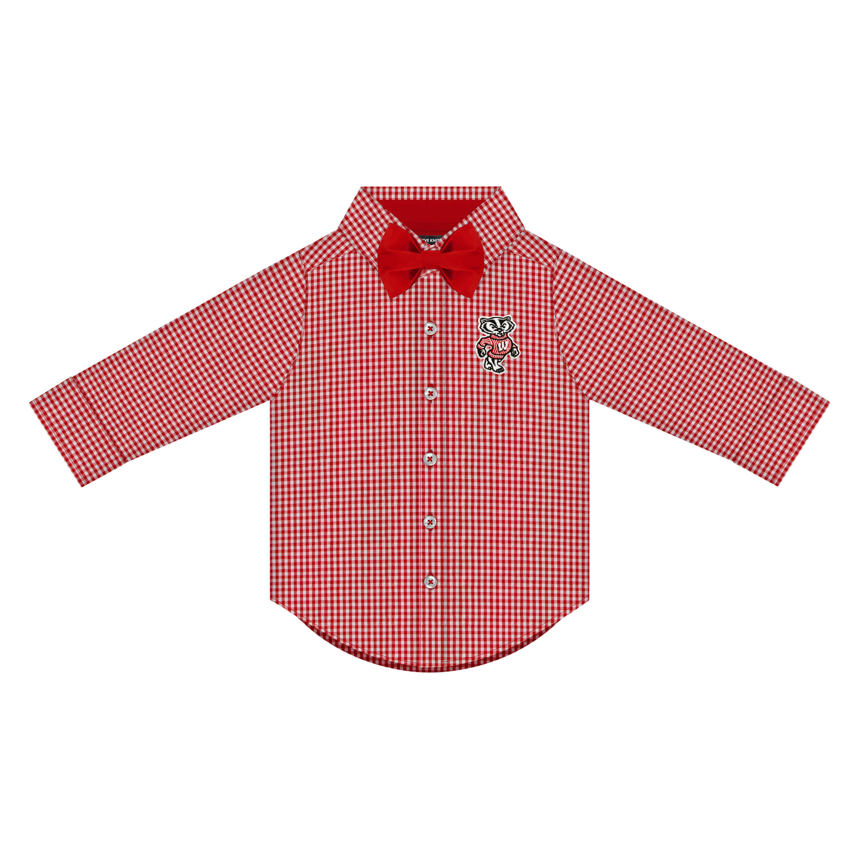 Wisconsin Badgers Gingham Button Down Shirt With Bowtie